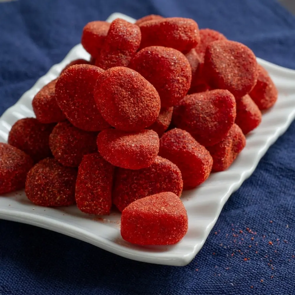 Variedad de dulces con chile, sabor picosito tradicional mexicano
