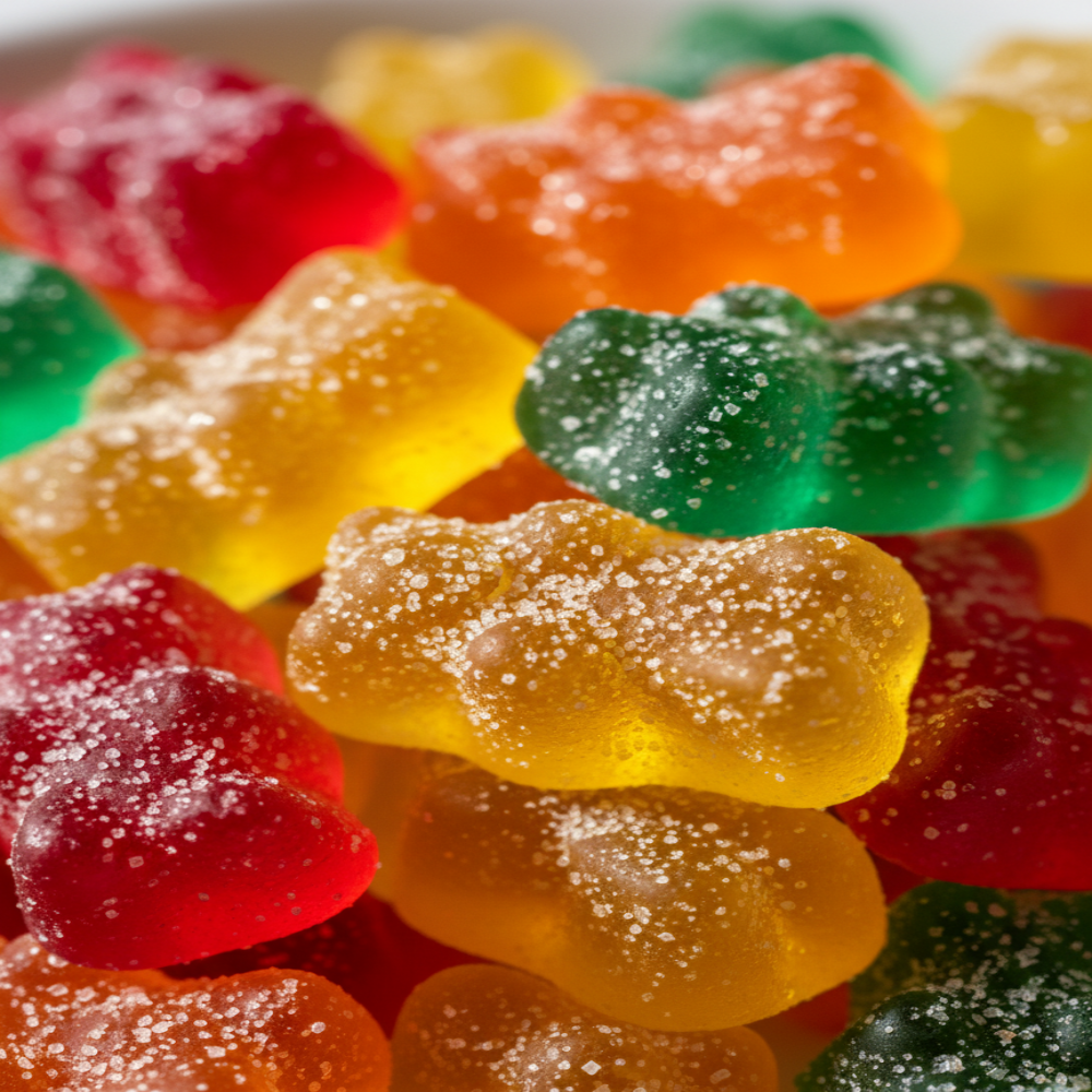 Coloridas gomitas con azúcar en forma de ositos
